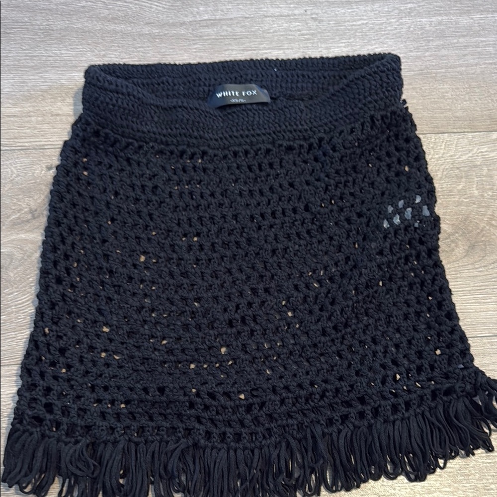 White Fox Boutique Black Mini Skirt with Fringe